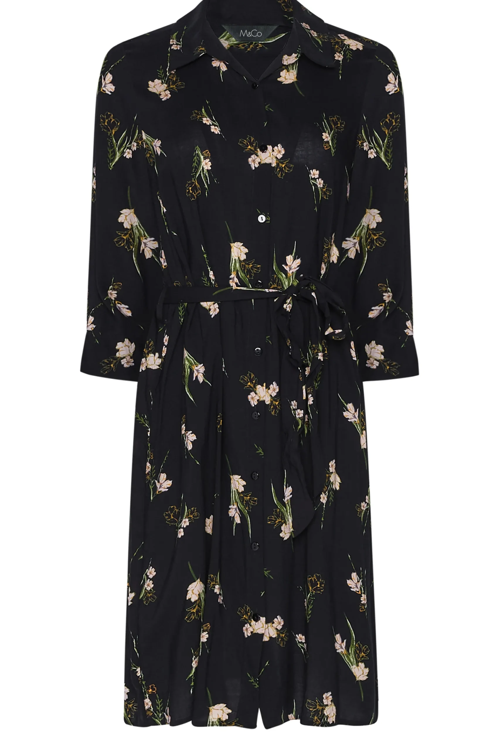 M&Co Womens Black Floral Tie Tunic Shirt>Women Shirt Dresses
