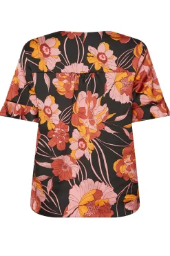 M&Co Womens Black Floral Print Frill Sleeve Blouse><noscript><img width=