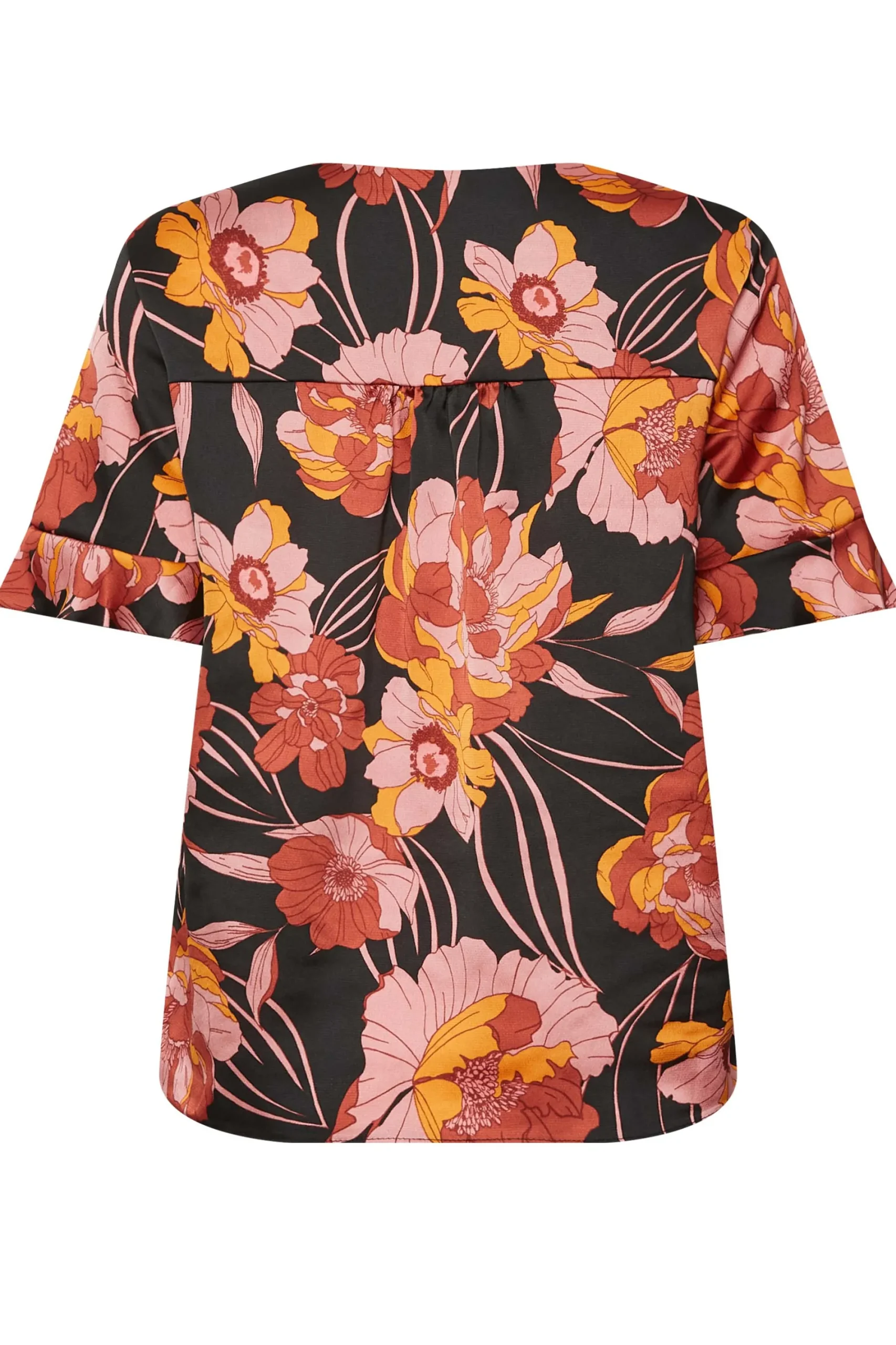 M&Co Womens Black Floral Print Frill Sleeve Blouse>Women Shirts