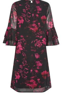 M&Co Womens Black Floral Print Flute Sleeve Shift Dress><noscript><img width=