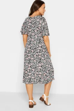 M&Co Womens Black Floral Print Angel Sleeve Split Hem Dress><noscript><img width=