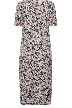 M&Co Womens Black Floral Print Angel Sleeve Split Hem Dress><noscript><img width=