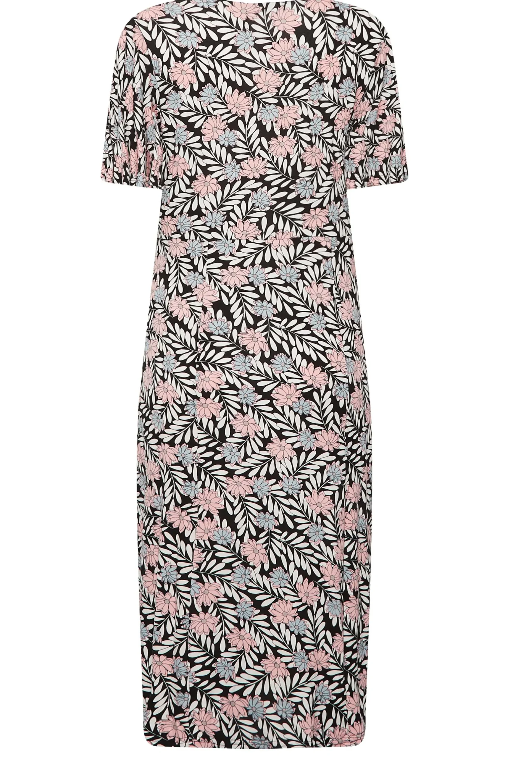 M&Co Womens Black Floral Print Angel Sleeve Split Hem Dress>Women Midi Dresses