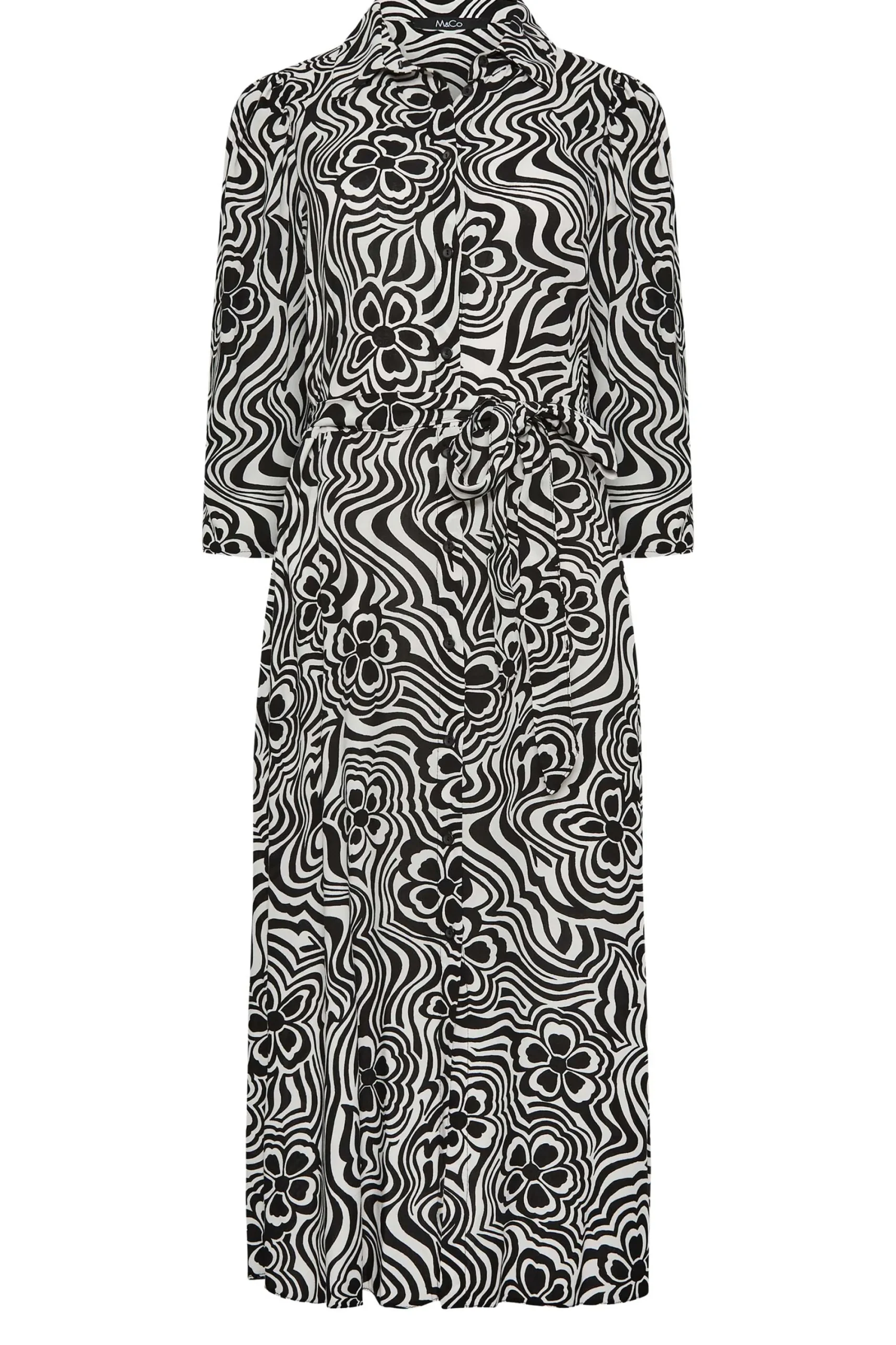 M&Co Womens Black Floral Swirl Print Midaxi Shirt Dress>Women Shirt Dresses
