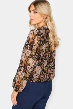 M&Co Womens Black Floral Print High Neck Blouse><noscript><img width=
