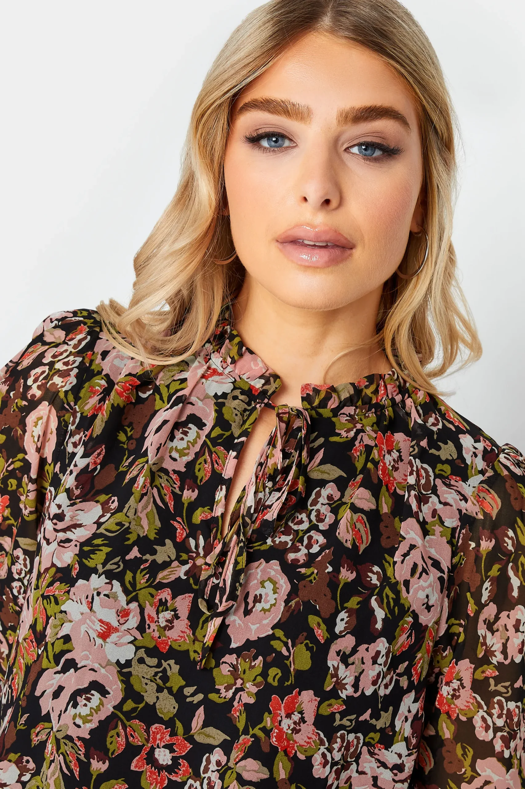 M&Co Womens Black Floral Print High Neck Blouse>Women Blouses