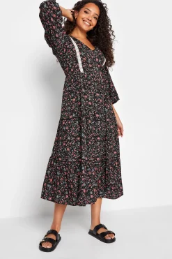 M&Co Womens Black Floral Print Crochet Trim Maxi Dress><noscript><img width=