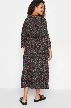 M&Co Womens Black Floral Print Crochet Trim Maxi Dress><noscript><img width=