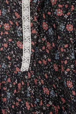M&Co Womens Black Floral Print Crochet Trim Maxi Dress><noscript><img width=