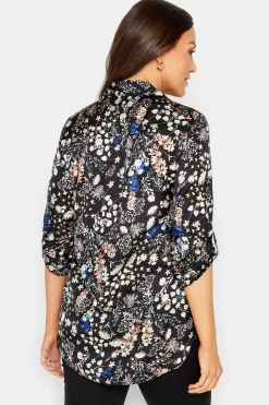 M&Co Womens Black Floral Print Satin Shirt><noscript><img width=