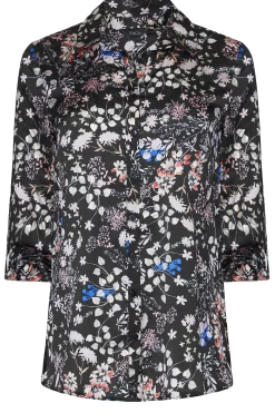M&Co Womens Black Floral Print Satin Shirt><noscript><img width=