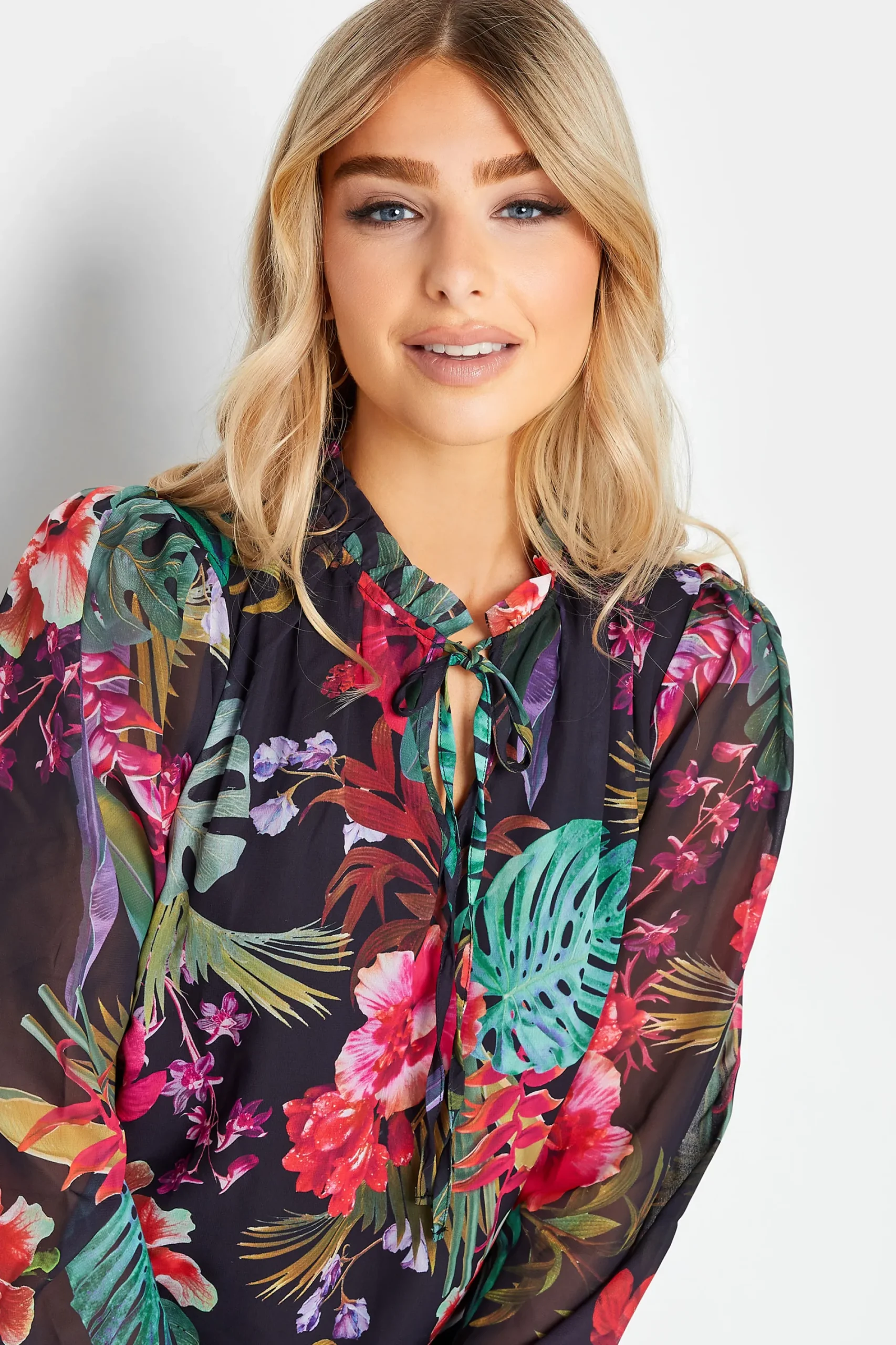 M&Co Womens Black Floral High Neck Blouse>Women Blouses