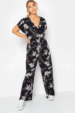 M&Co Womens Black Floral Wrap Jumpsuit>Women Maxi Dresses