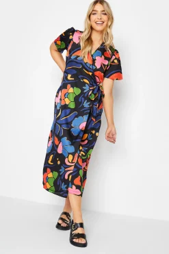 M&Co Womens Black Floral Print Wrap Dress>Women Wedding Guest Dresses