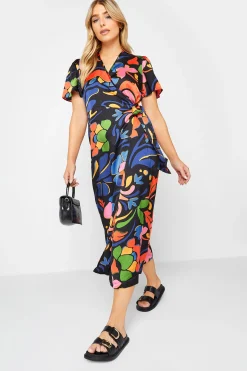 M&Co Womens Black Floral Print Wrap Dress>Women Wedding Guest Dresses