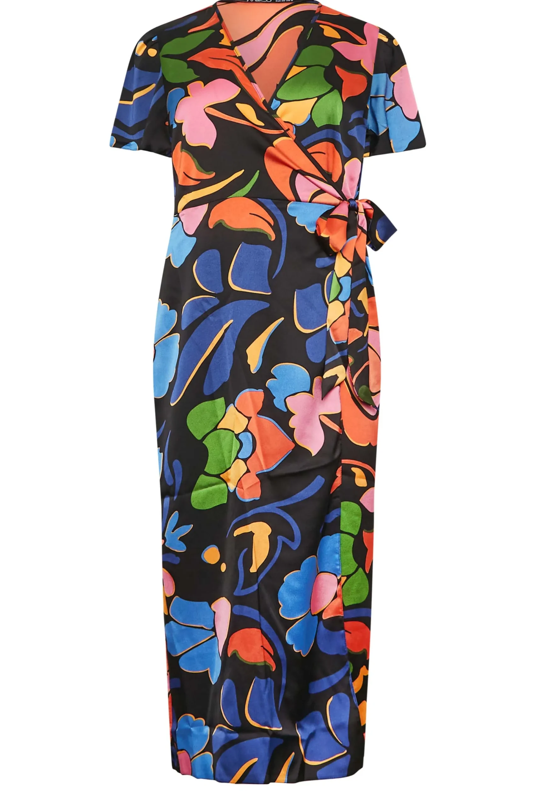 M&Co Womens Black Floral Print Wrap Dress>Women Wedding Guest Dresses