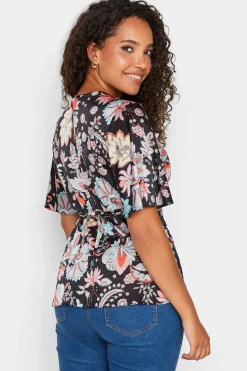 M&Co Womens Black Floral Tie Back Blouse><noscript><img width=