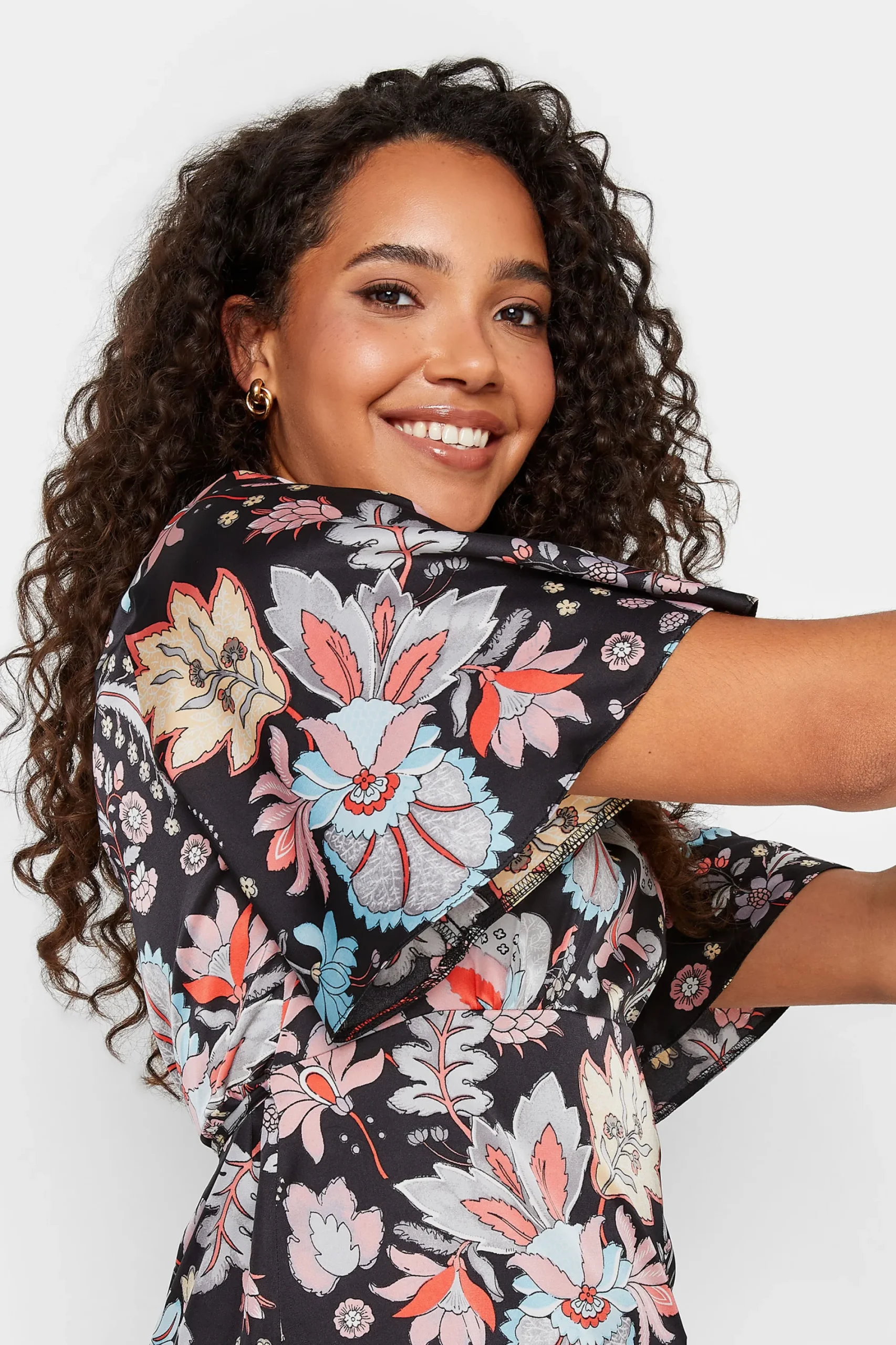 M&Co Womens Black Floral Tie Back Blouse>Women Short Sleeve Tops
