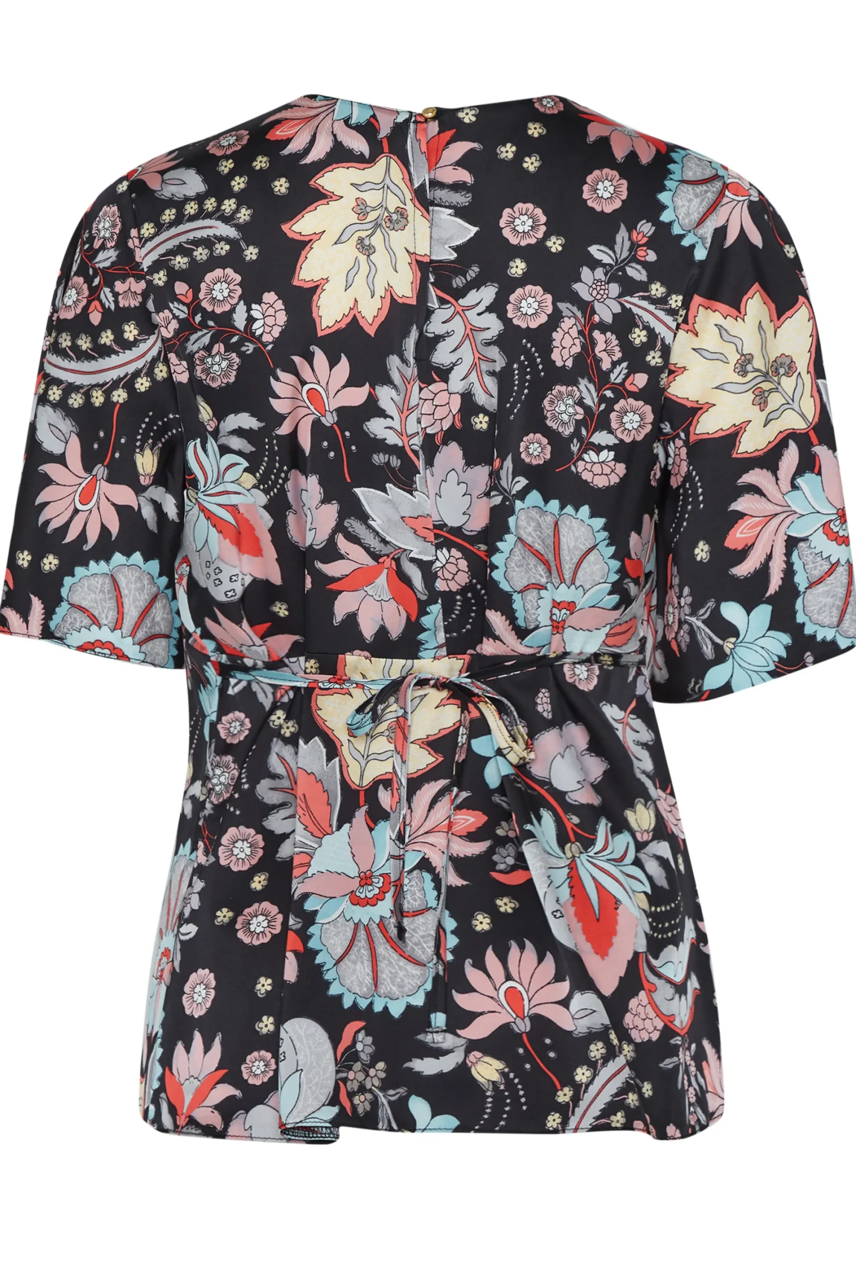 M&Co Womens Black Floral Tie Back Blouse>Women Short Sleeve Tops