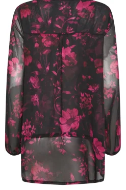 M&Co Womens Black Floral Print Wrap Hem Blouse><noscript><img width=