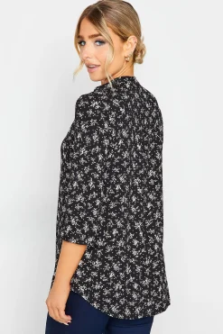 M&Co Womens Black Floral Print Half Placket Jersey Shirt><noscript><img width=