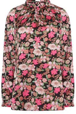 M&Co Womens Black Floral Print Frill Neck Blouse><noscript><img width=