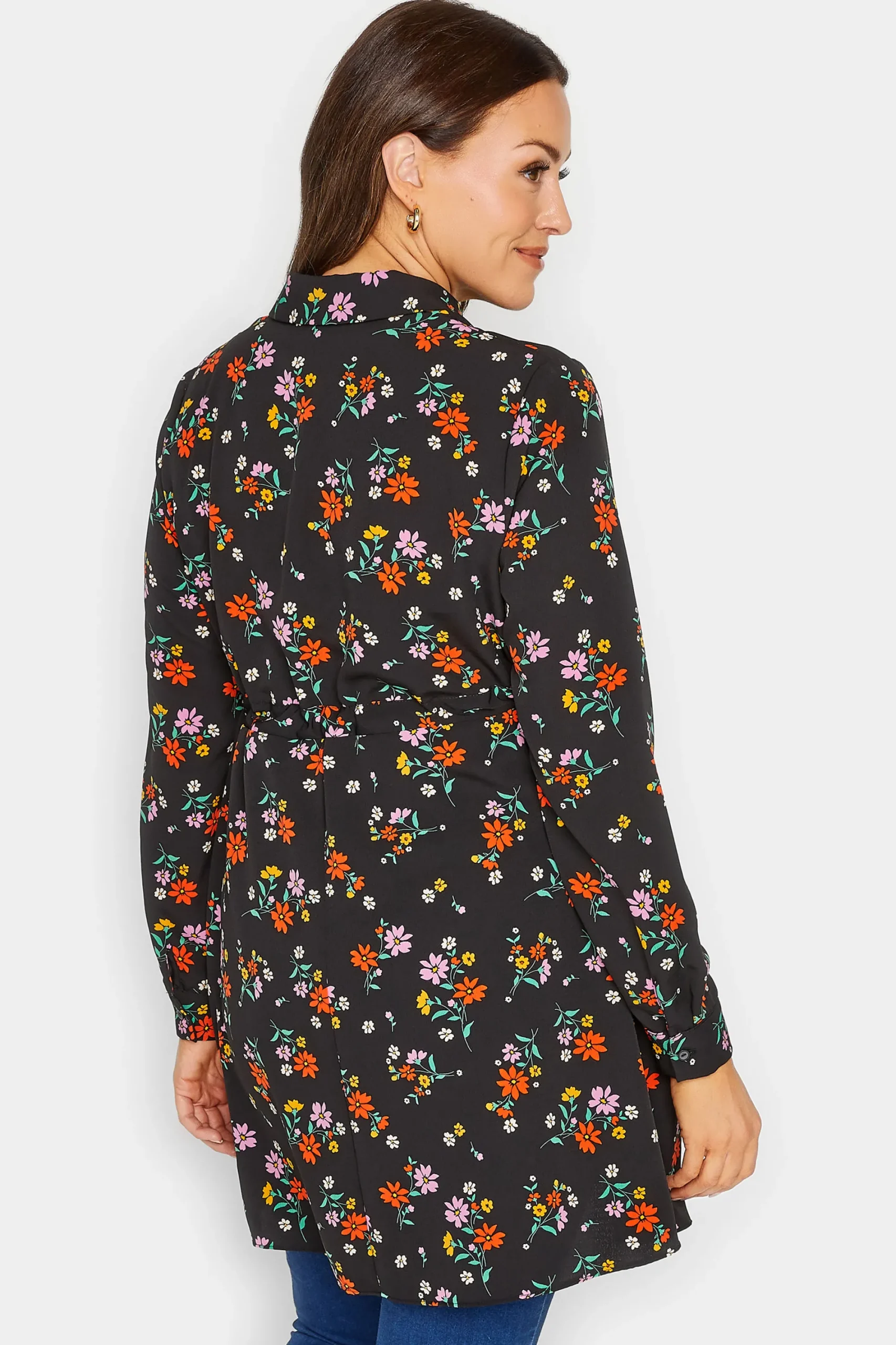 M&Co Womens Black Floral Print Tie Waist Tunic Shirt>Women Shirts