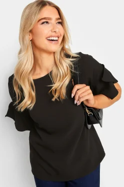 M&Co Womens Black Frill Sleeve Blouse>Women Short Sleeve Tops