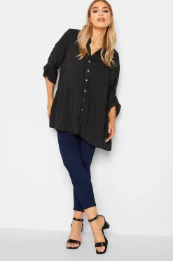 M&Co Womens Black Frill Hem Tab Sleeve Shirt>Women Shirts