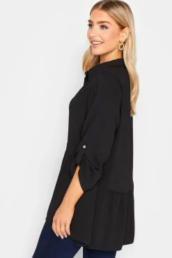 M&Co Womens Black Frill Hem Tab Sleeve Shirt><noscript><img width=