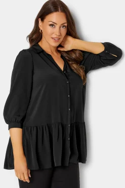 M&Co Womens Black Frill Hem Shirt><noscript><img width=