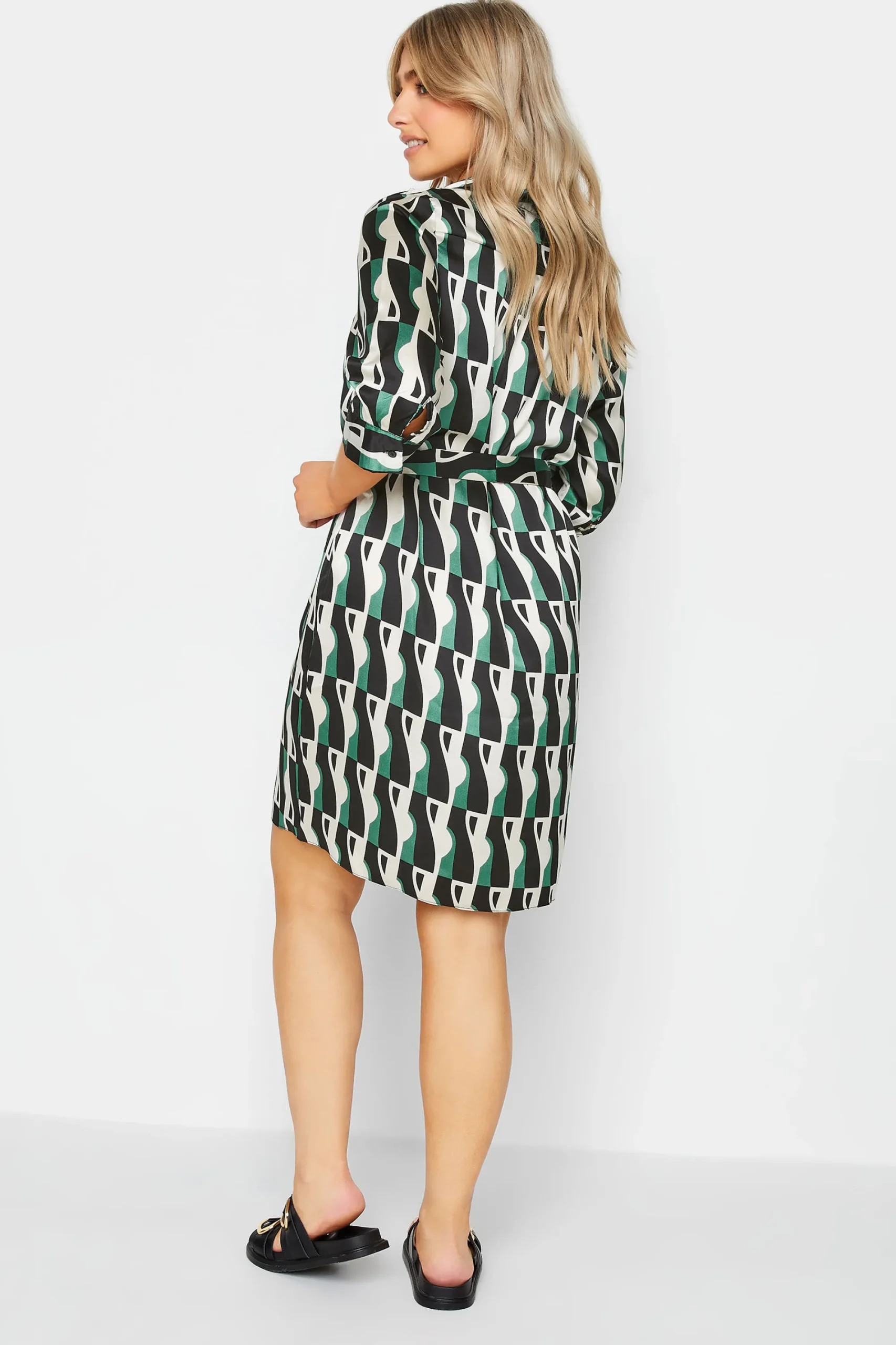 M&Co Womens Black Geometric Print Tie Tunic Shirt Dress>Women Shirt Dresses