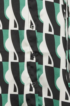 M&Co Womens Black Geometric Print Tie Tunic Shirt Dress><noscript><img width=