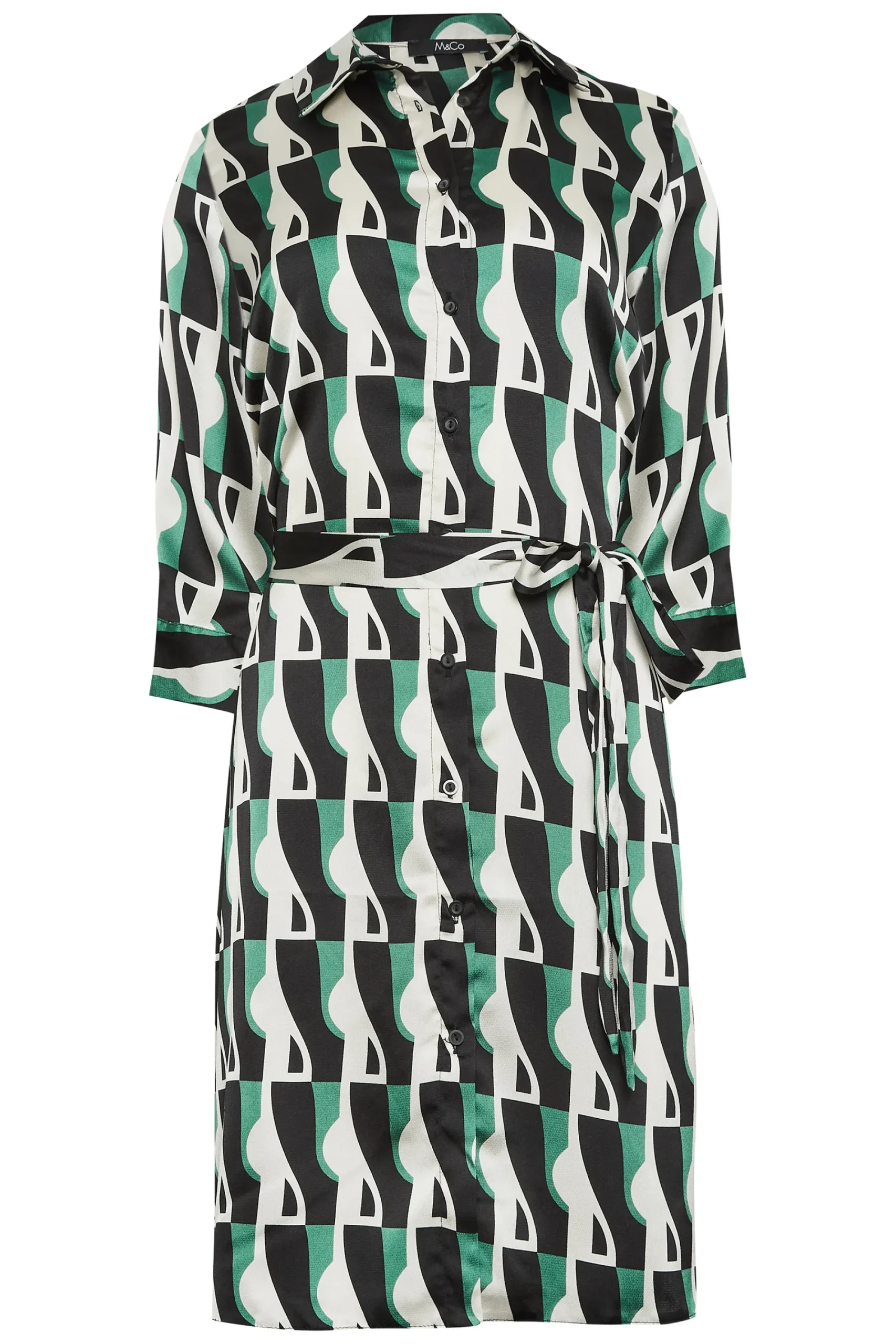 M&Co Womens Black Geometric Print Tie Tunic Shirt Dress>Women Shirt Dresses