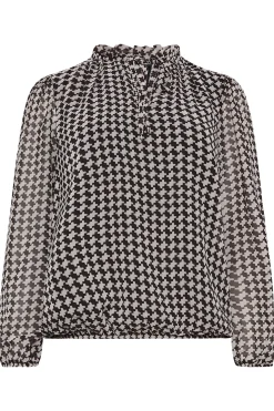 M&Co Womens Black Geometric Print Tie Neck Blouse><noscript><img width=