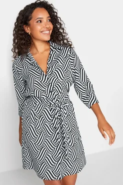 M&Co Womens Black Geometric Print Tie Waist Shirt Dress>Women Shirt Dresses