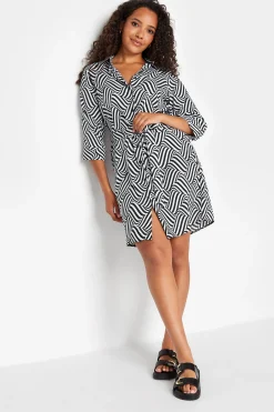 M&Co Womens Black Geometric Print Tie Waist Shirt Dress>Women Shirt Dresses