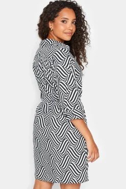 M&Co Womens Black Geometric Print Tie Waist Shirt Dress><noscript><img width=