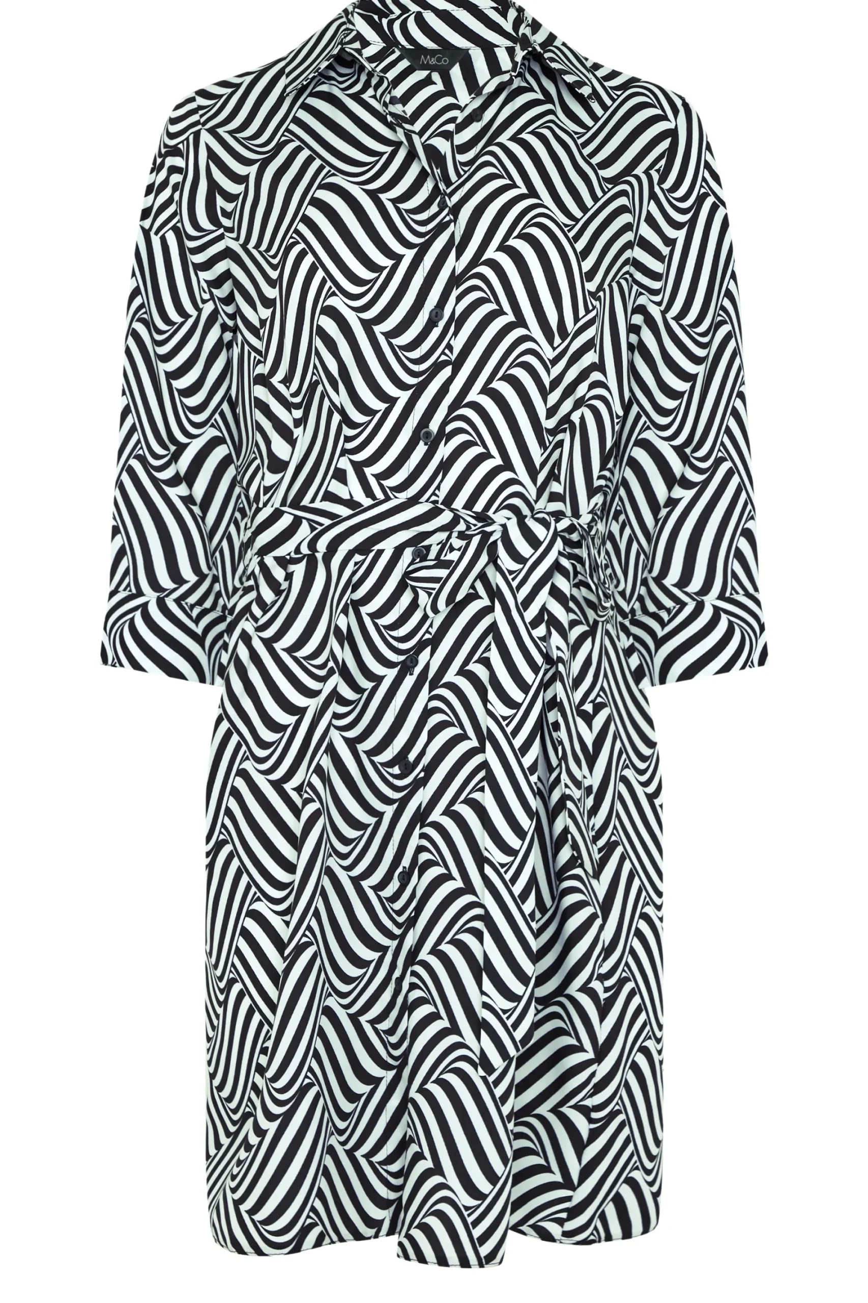 M&Co Womens Black Geometric Print Tie Waist Shirt Dress>Women Shirt Dresses