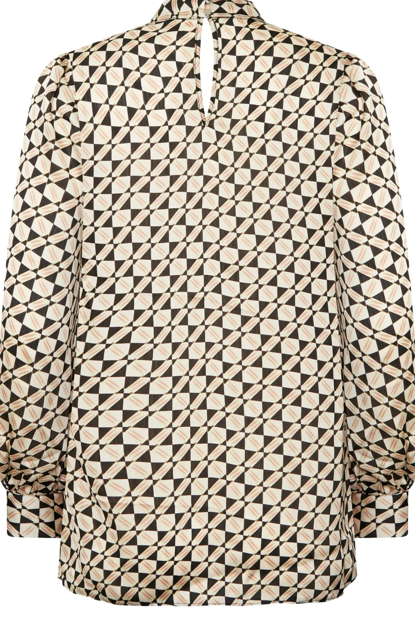 M&Co Womens Black Geometric Print High Neck Satin Blouse>Women Long Sleeve Tops