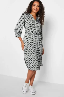 M&Co Womens Black Geometric Print Satin Tunic Dress>Women Shirt Dresses