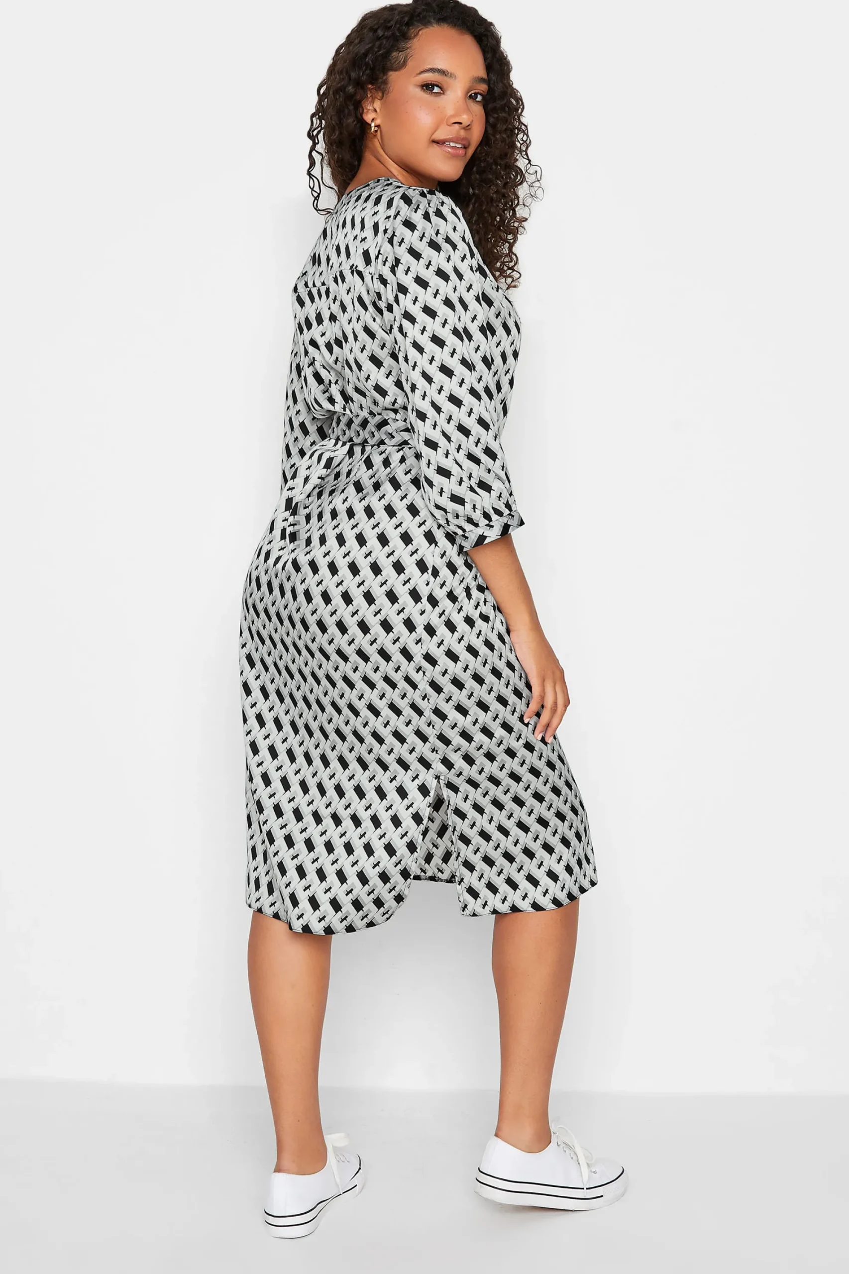 M&Co Womens Black Geometric Print Satin Tunic Dress>Women Shirt Dresses