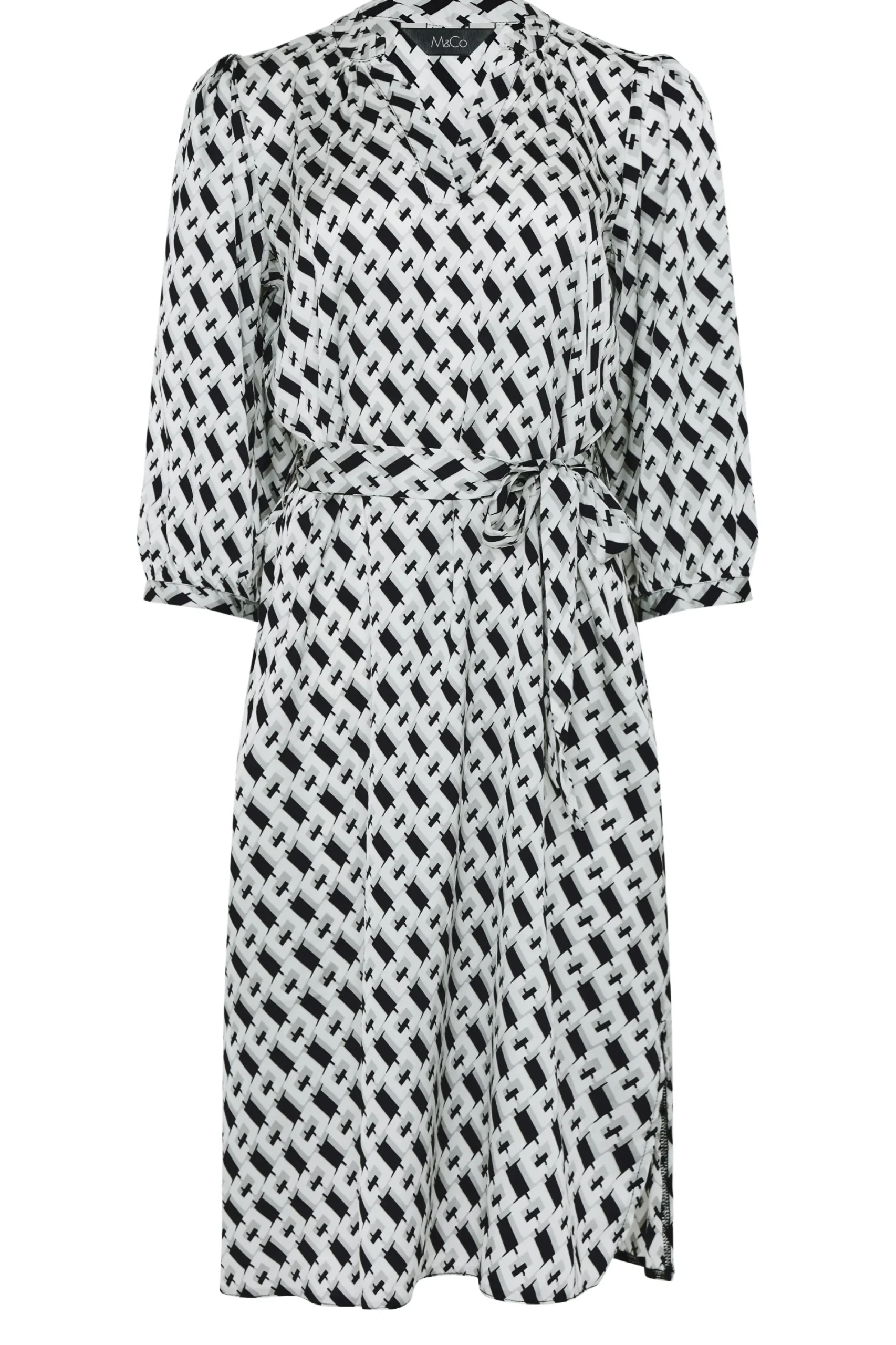 M&Co Womens Black Geometric Print Satin Tunic Dress>Women Shirt Dresses