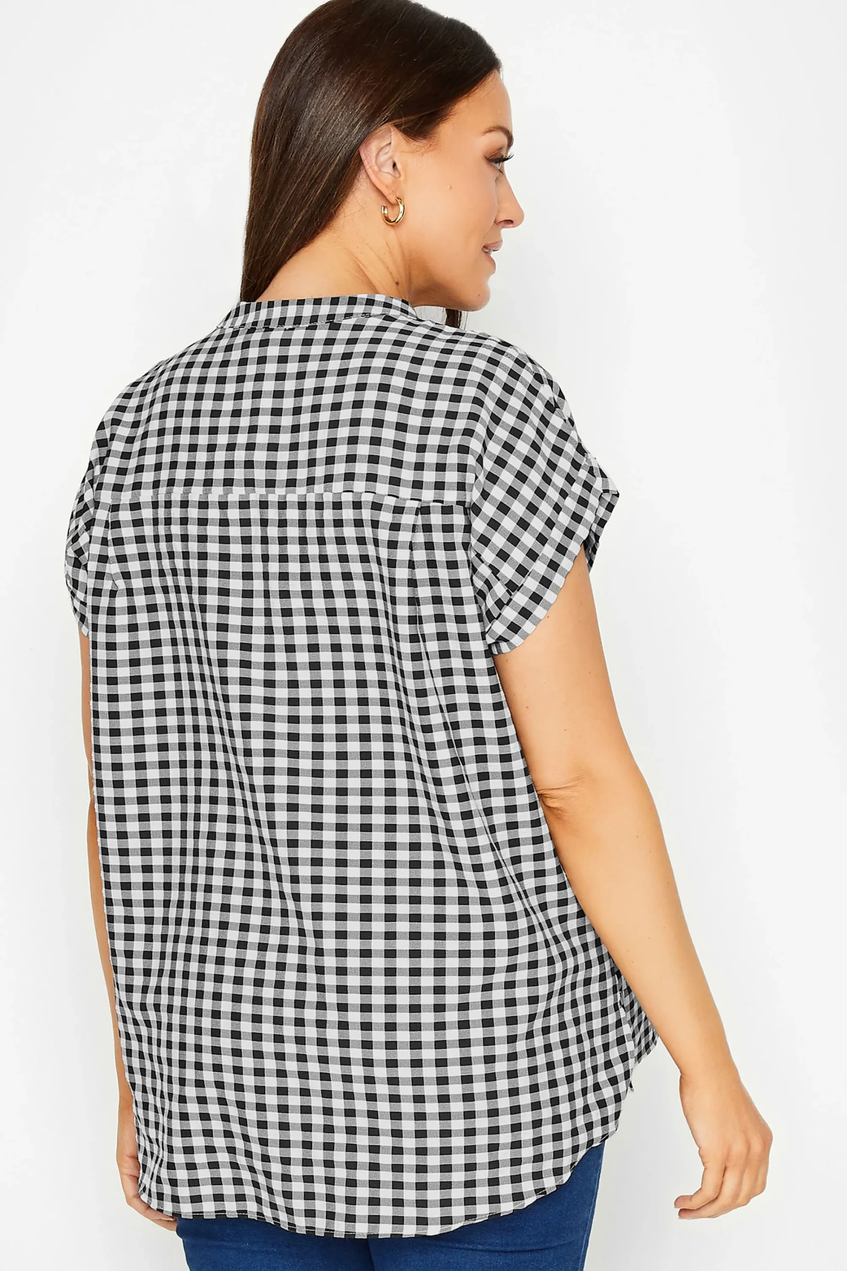 M&Co Womens Black Gingham Grown On Sleeve Top>Women Short Sleeve Tops