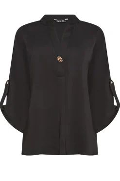 M&Co Womens Black Gold Statement Button Tab Sleeve Shirt><noscript><img width=