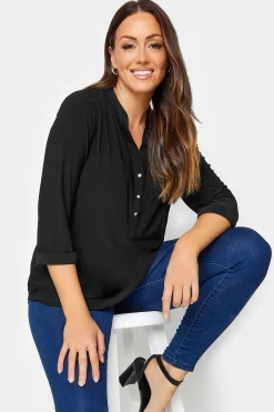 M&Co Womens Black Half Placket Jersey Shirt>Women Shirts