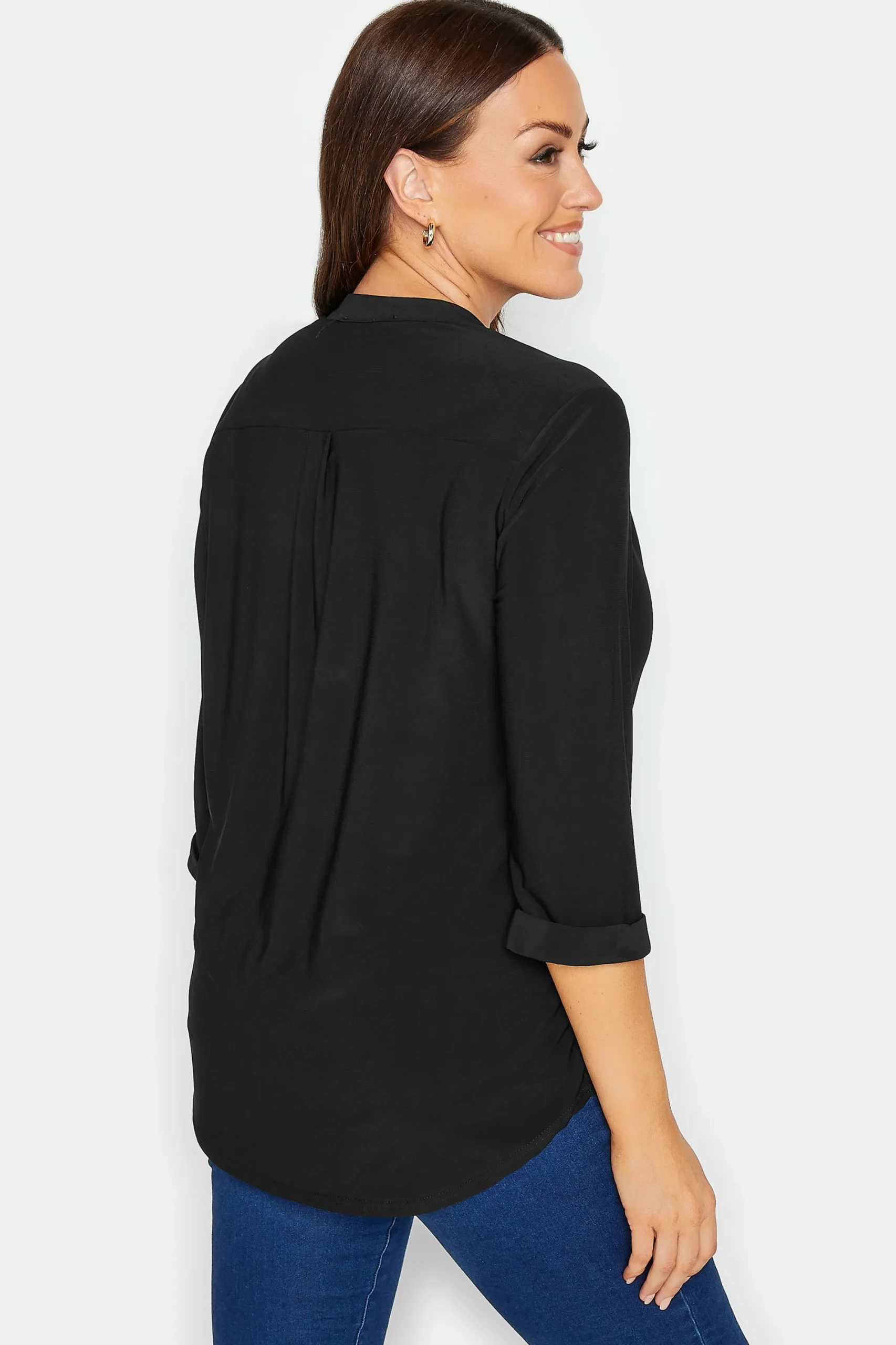 M&Co Womens Black Half Placket Jersey Shirt>Women Shirts