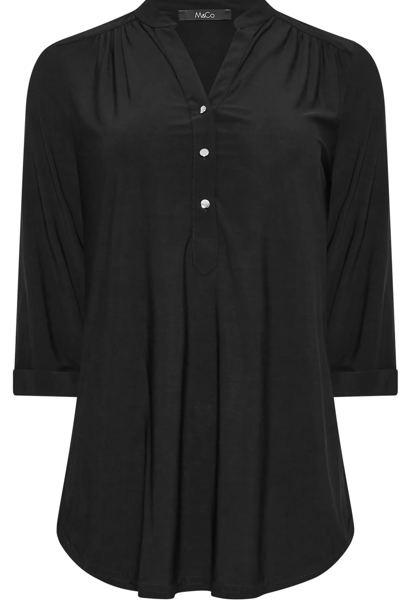 M&Co Womens Black Half Placket Jersey Shirt>Women Shirts