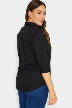 M&Co Womens Black Half Placket Jersey Open Collar Shirt><noscript><img width=