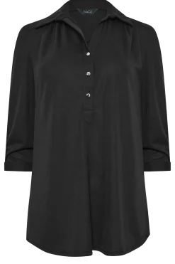 M&Co Womens Black Half Placket Jersey Open Collar Shirt><noscript><img width=